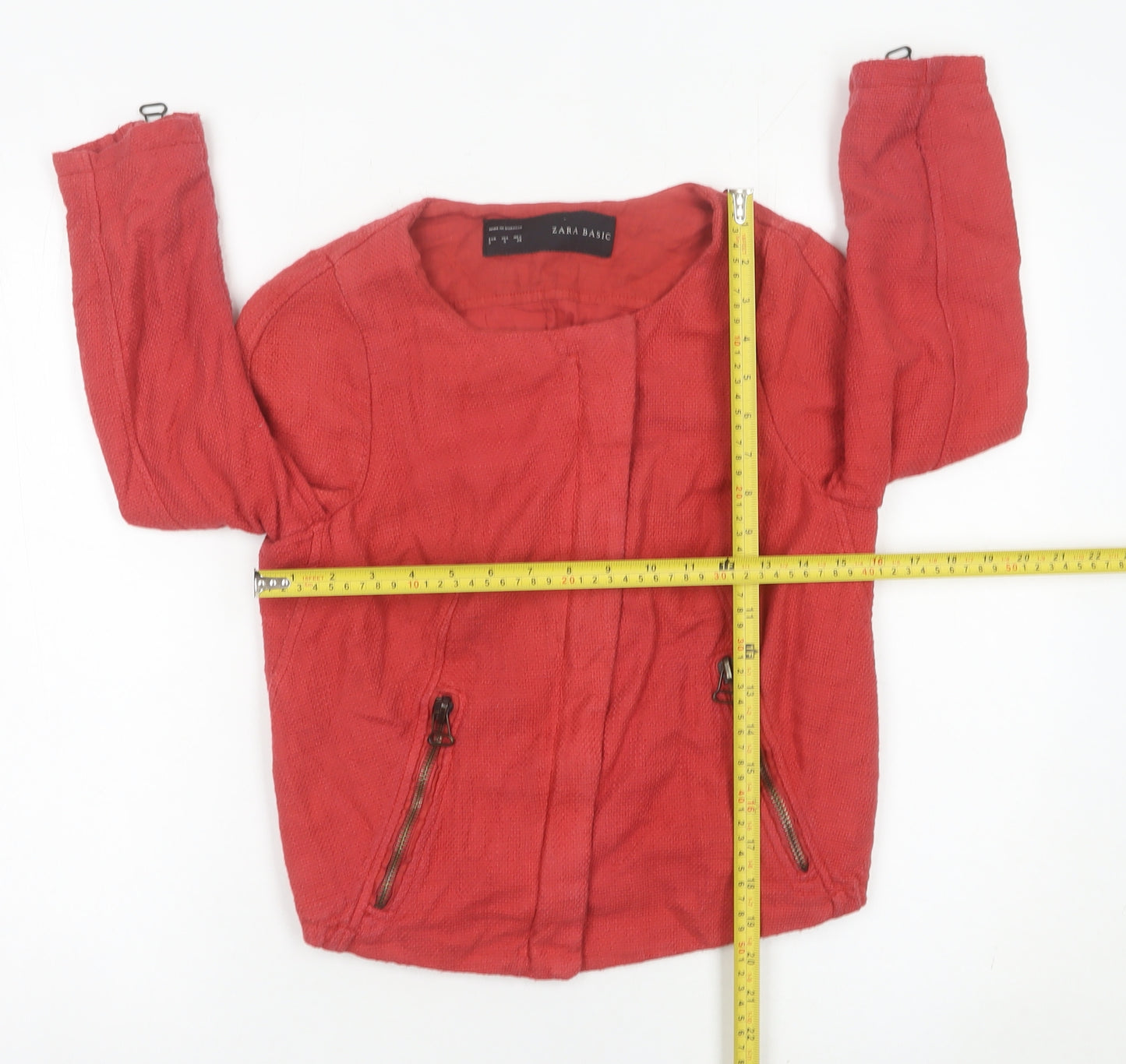 Zara Basic Women’s Red Cotton Linen Jacket Size S Casual Zip