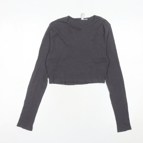 H&M Divided Women’s Grey Cropped Slim Fit Long Sleeve Top M