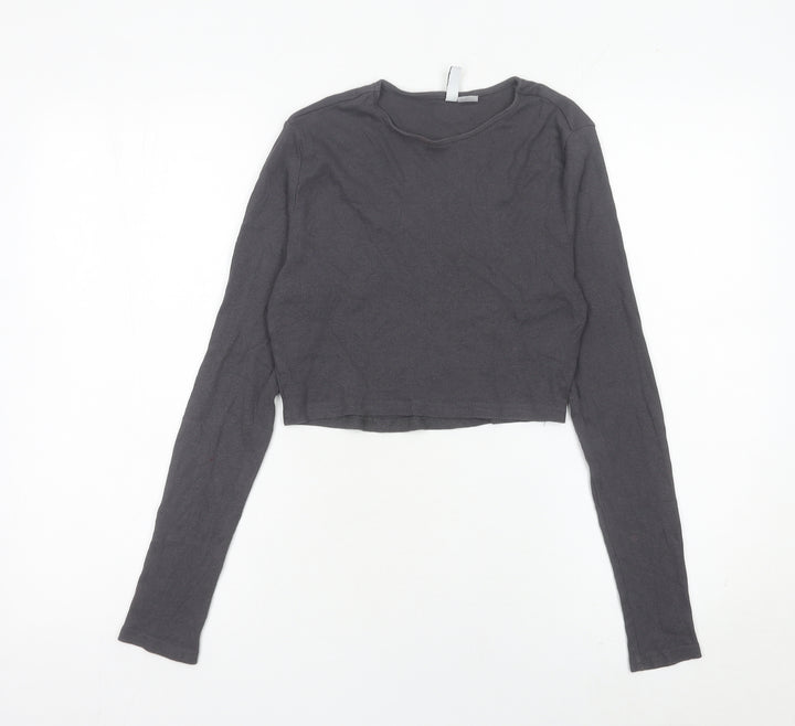H&M Divided Women’s Grey Cropped Slim Fit Long Sleeve Top M