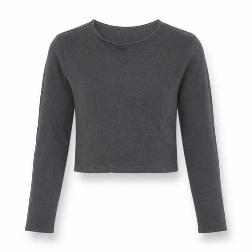 H&M Divided Women’s Grey Cropped Slim Fit Long Sleeve Top M