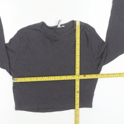 H&M Divided Women’s Grey Cropped Slim Fit Long Sleeve Top M