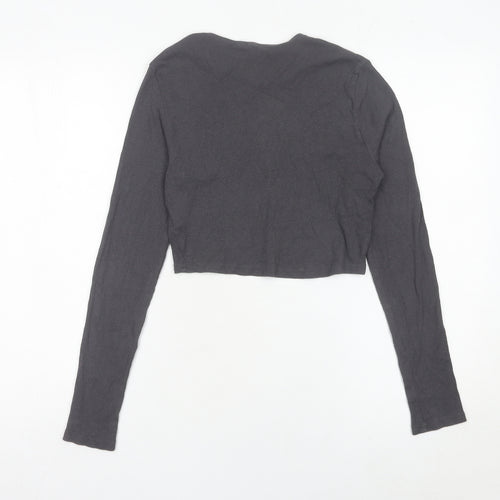 H&M Divided Women’s Grey Cropped Slim Fit Long Sleeve Top M