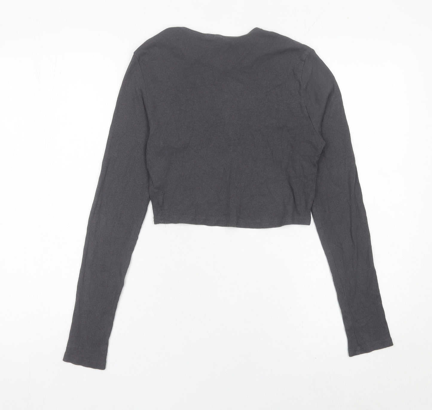 H&M Divided Women’s Grey Cropped Slim Fit Long Sleeve Top M