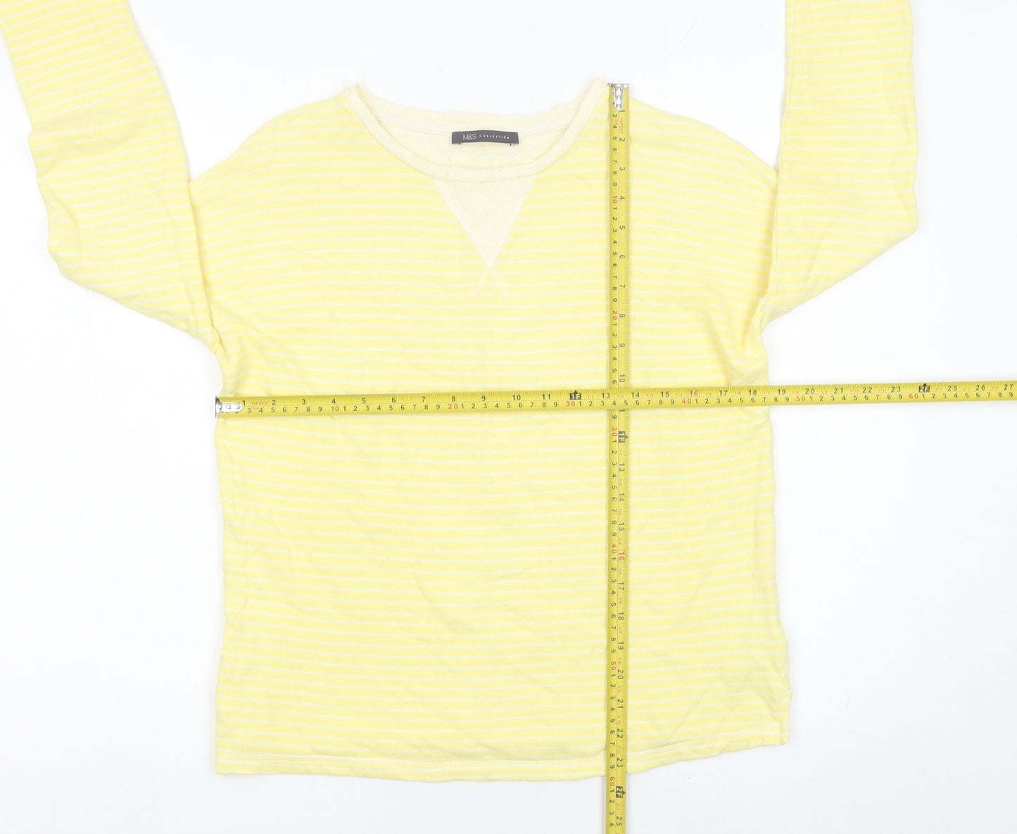 Marks and Spencer Women Yellow Striped Pullover Sweatshirt UK 8