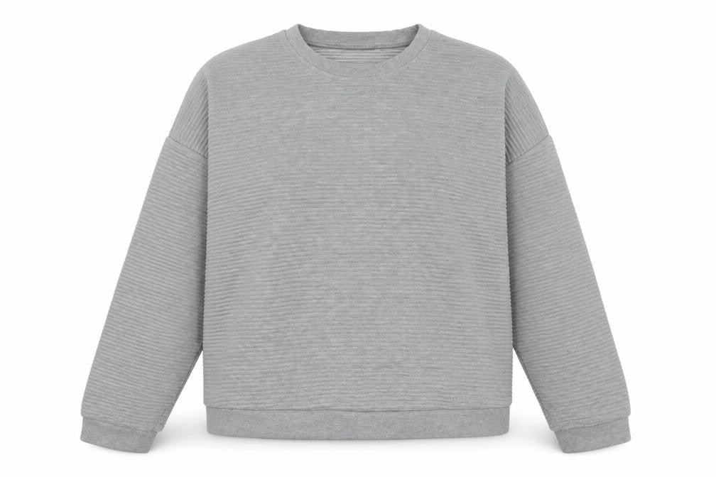 Front view of Mango Women’s Grey Pullover Sweatshirt, size M, Crew Neck Casual Top