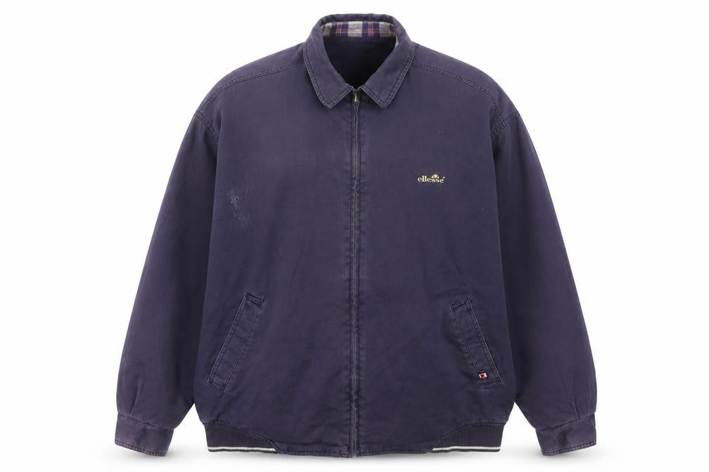 Front view of Ellesse Men's Purple Cotton Basic Jacket L Vintage Casual Zip