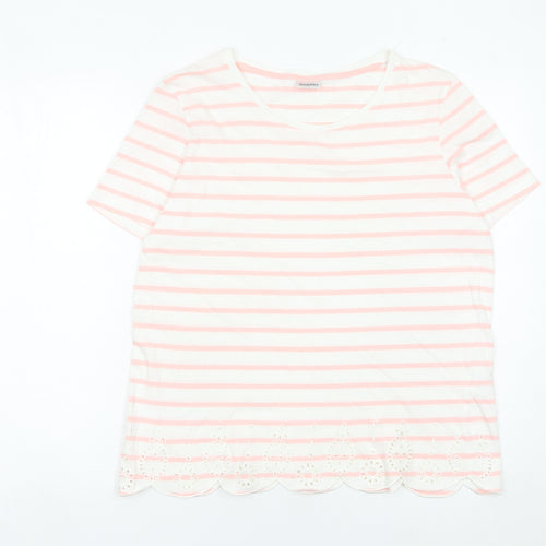Damart Women’s Pink Striped Cotton T-Shirt Size 14/16 Short Sleeve