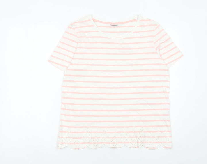 Damart Women’s Pink Striped Cotton T-Shirt Size 14/16 Short Sleeve