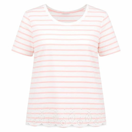 Damart Women’s Pink Striped Cotton T-Shirt Size 14/16 Short Sleeve