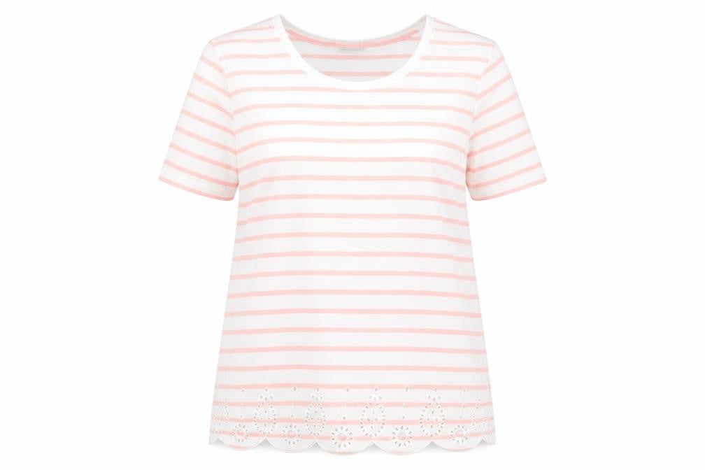 Damart Women’s Pink Striped Cotton T-Shirt Size 14/16 Short Sleeve