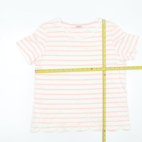 Damart Women’s Pink Striped Cotton T-Shirt Size 14/16 Short Sleeve