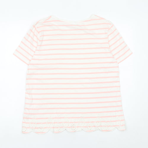 Damart Women’s Pink Striped Cotton T-Shirt Size 14/16 Short Sleeve
