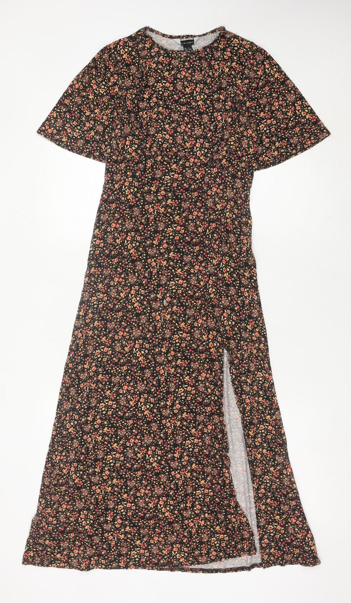 New Look Womens Black Floral Midi Shift Dress Size 6