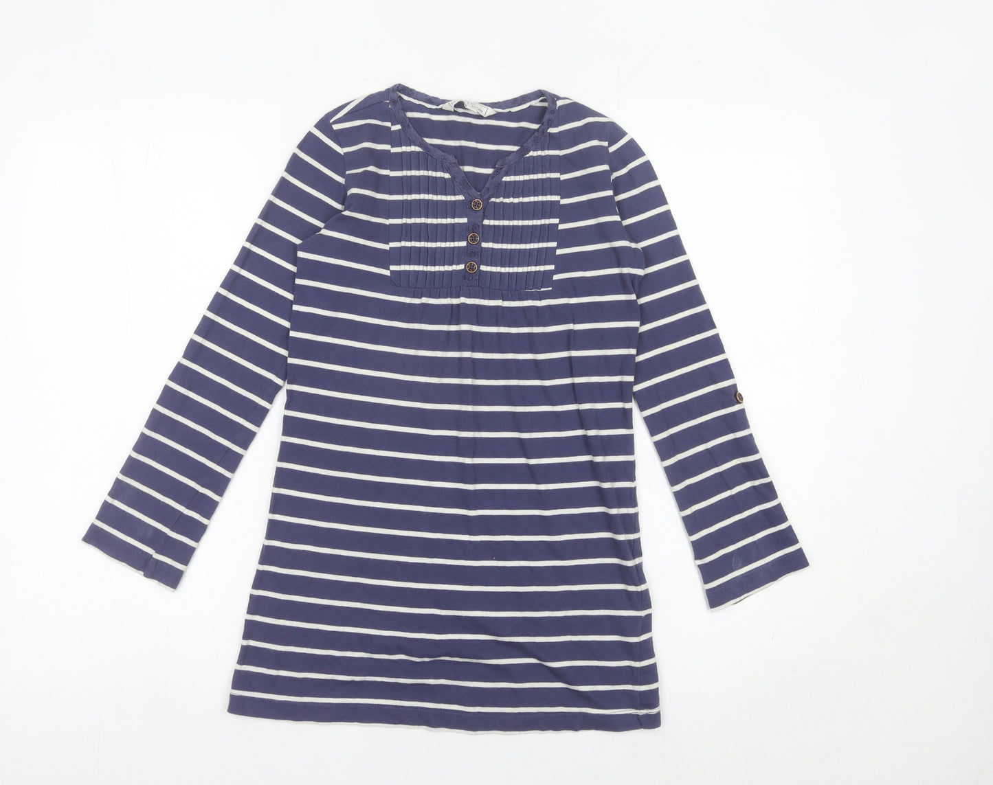 Fat Face Girls Blue Striped Cotton T-Shirt Dress 8-9 Years