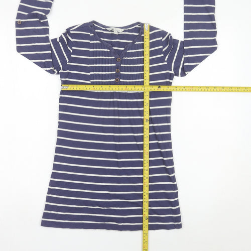 Fat Face Girls Blue Striped Cotton T-Shirt Dress 8-9 Years