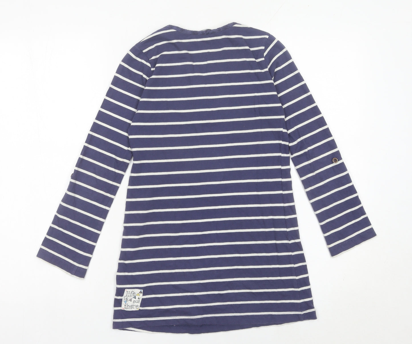 Fat Face Girls Blue Striped Cotton T-Shirt Dress 8-9 Years