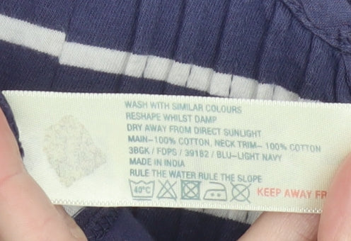 Fat Face Girls Blue Striped Cotton T-Shirt Dress 8-9 Years