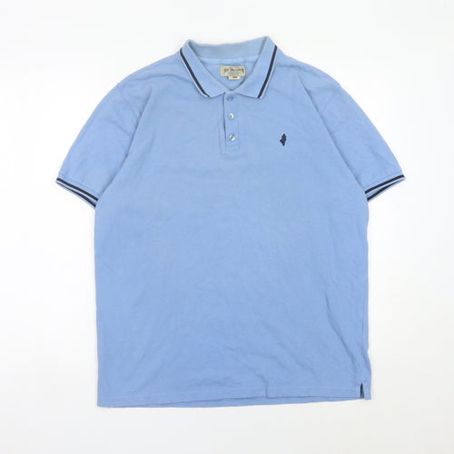 MCS Men’s Blue Cotton Polo Shirt Size L Short Sleeve Classic