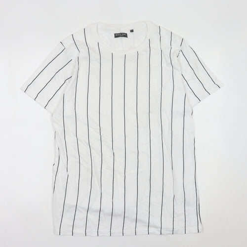 Brave Soul Men's White Striped Cotton Jersey T-Shirt L