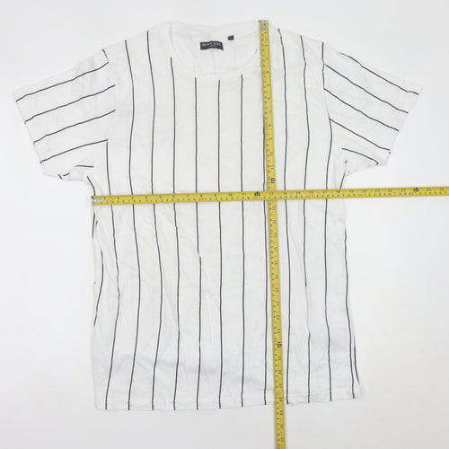 Brave Soul Men's White Striped Cotton Jersey T-Shirt L