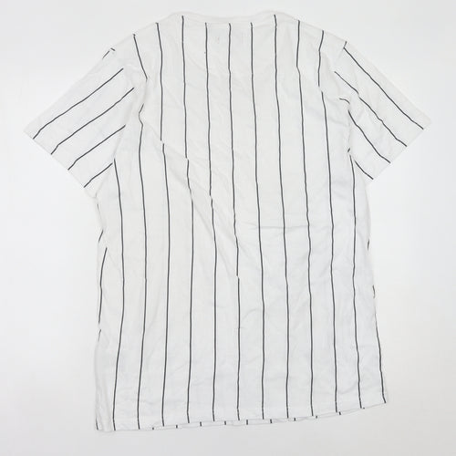 Brave Soul Men's White Striped Cotton Jersey T-Shirt L