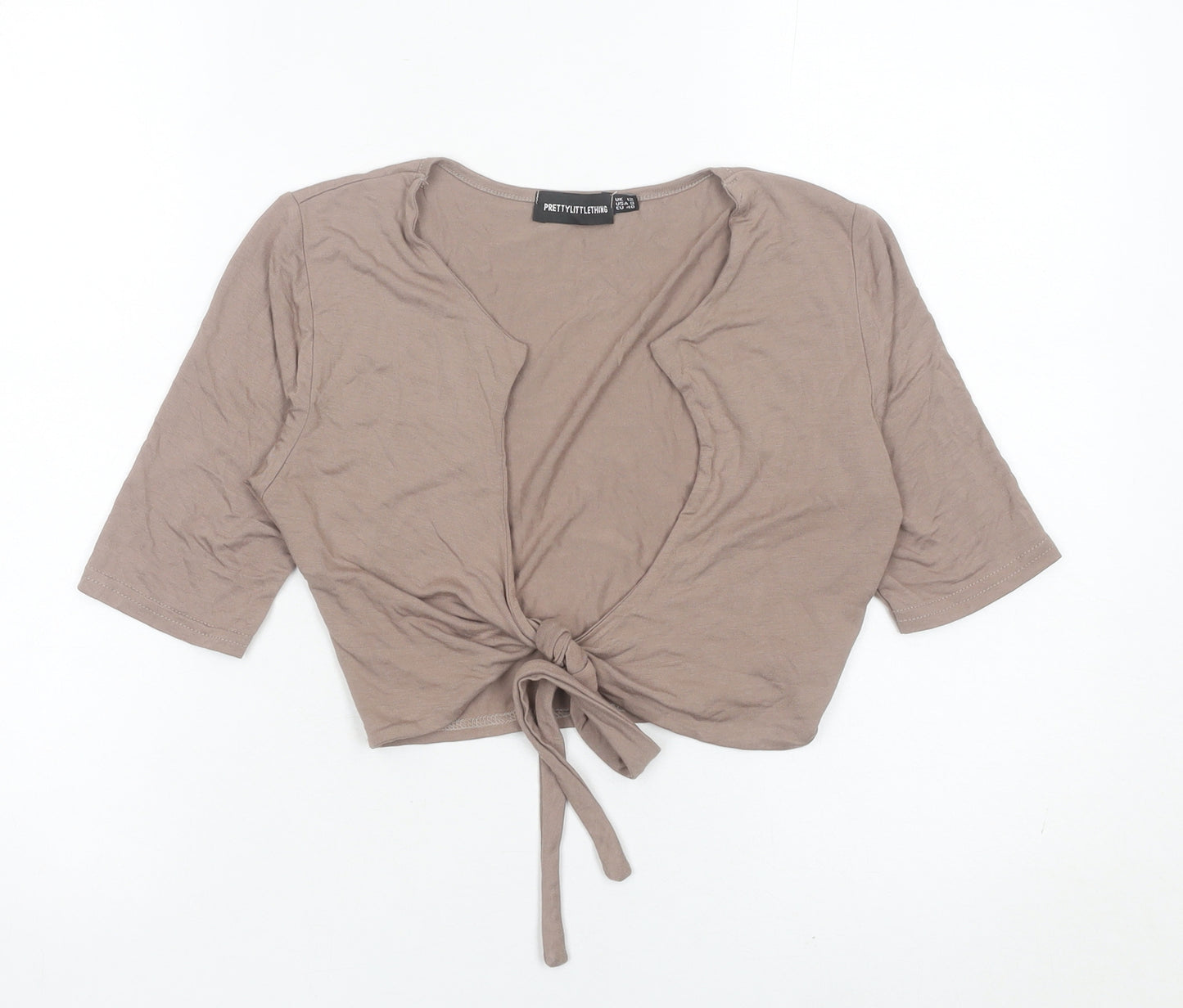 PrettyLittleThing Women’s Brown Wrap Tie Front Top UK 12 V-Neck