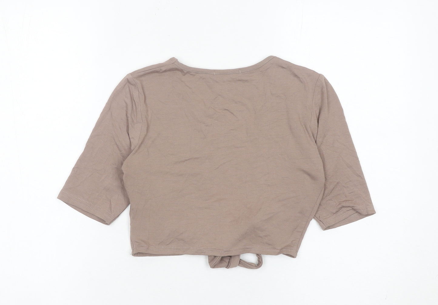 PrettyLittleThing Women’s Brown Wrap Tie Front Top UK 12 V-Neck