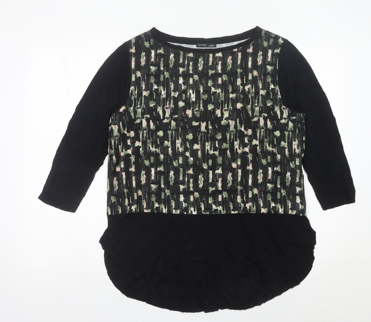 Zara Women’s Black Green Pink Geometric Tunic Blouse M
