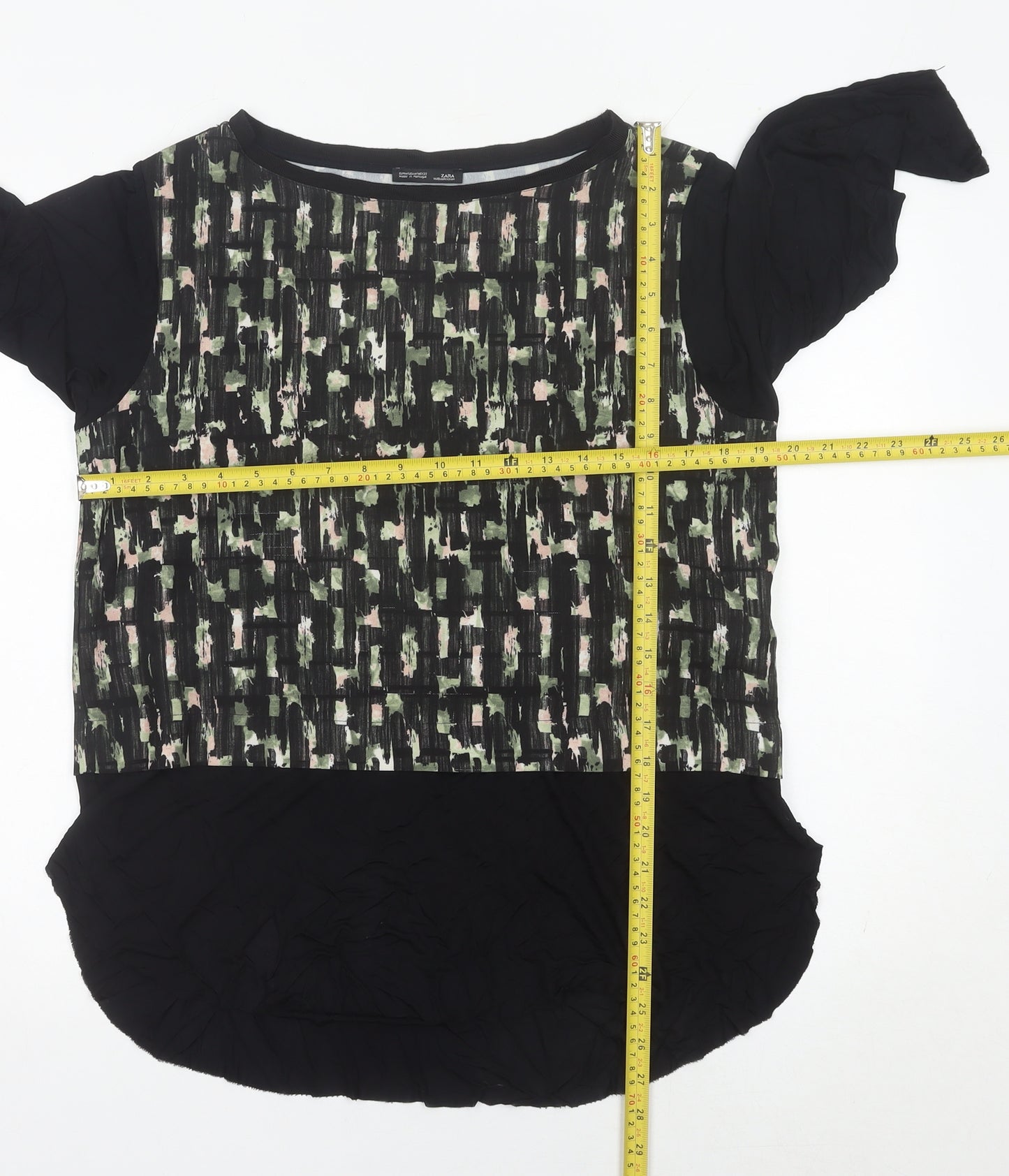 Zara Women’s Black Green Pink Geometric Tunic Blouse M