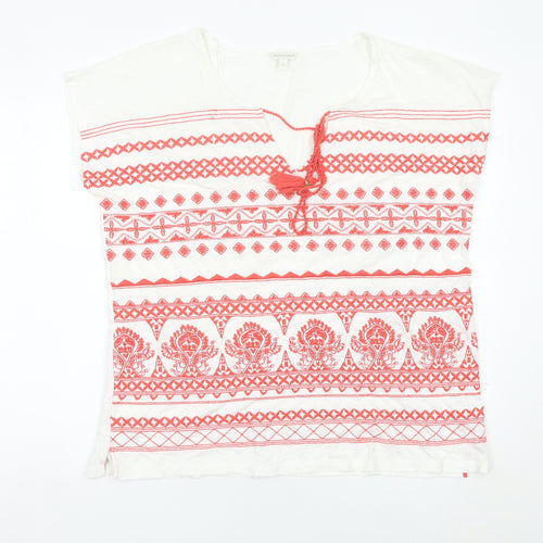 Monsoon Women White Red Embroidered Tunic Blouse Top M