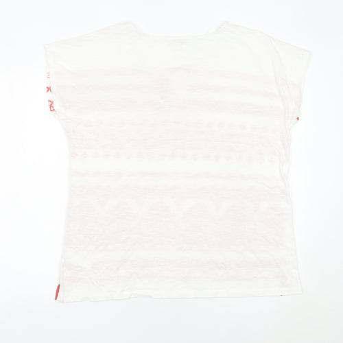 Monsoon Women White Red Embroidered Tunic Blouse Top M