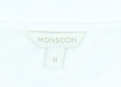 Monsoon Women White Red Embroidered Tunic Blouse Top M