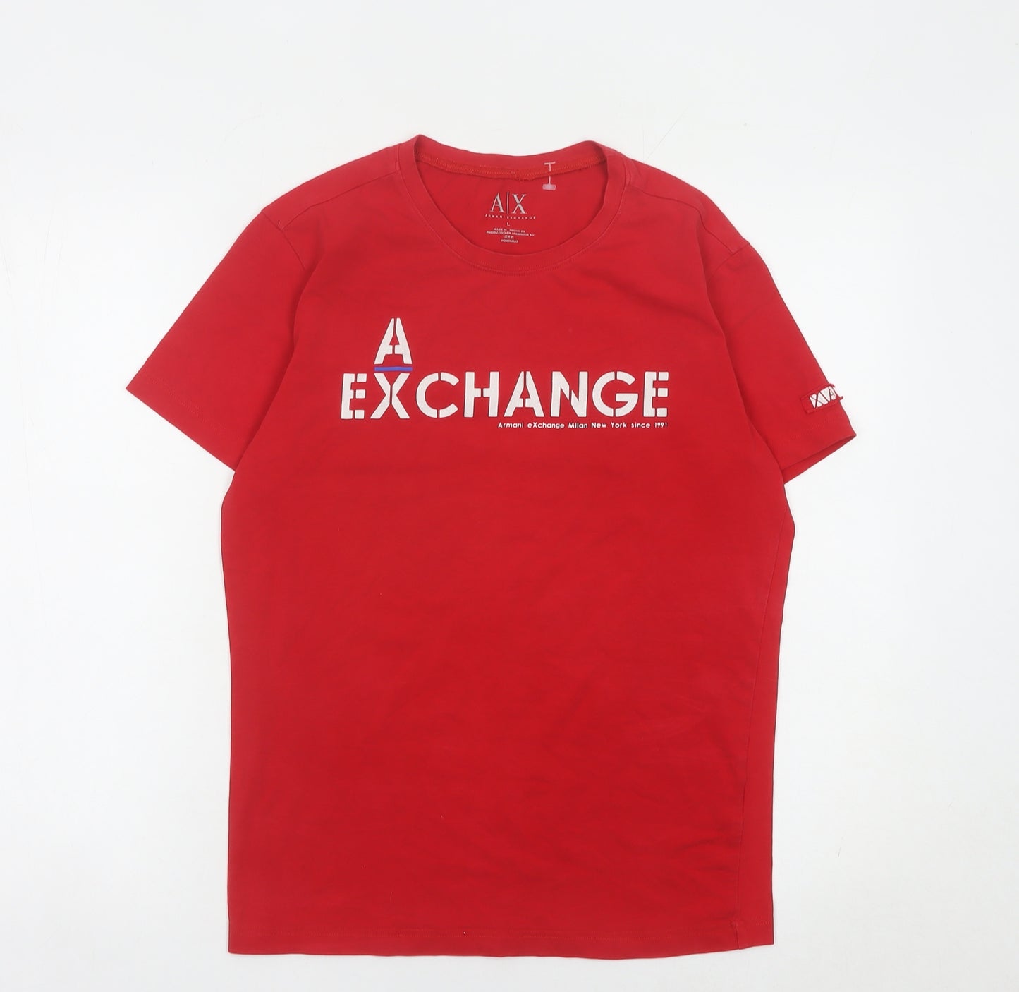 Armani Exchange Men Red L Graphic Logo Crew Neck T-Shirt