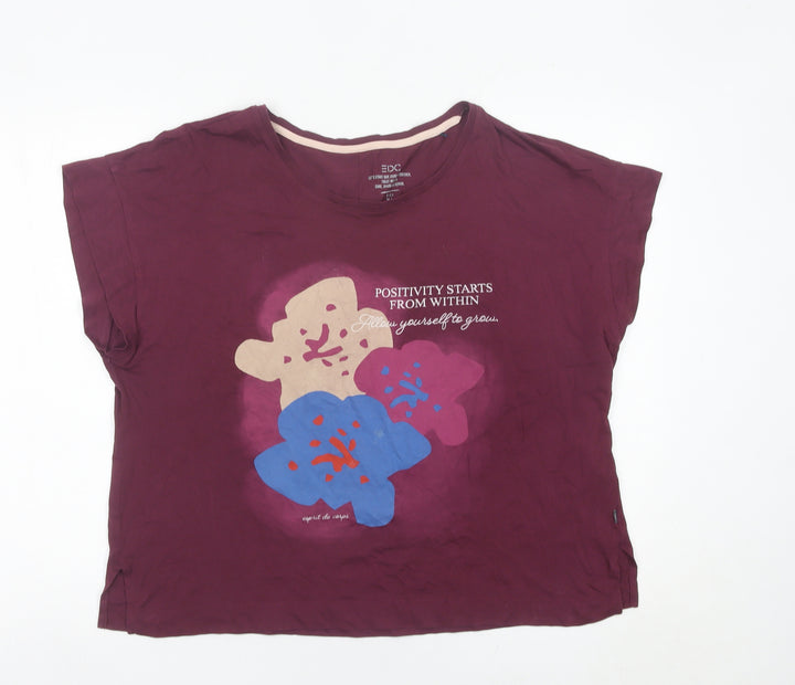 EDC Women’s Purple Floral Print T-Shirt XL Relaxed Fit