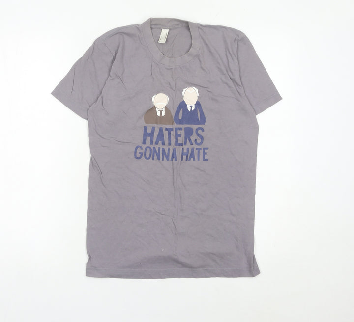 American Apparel Women Grey Small Graphic Funny Quotes T-Shirt