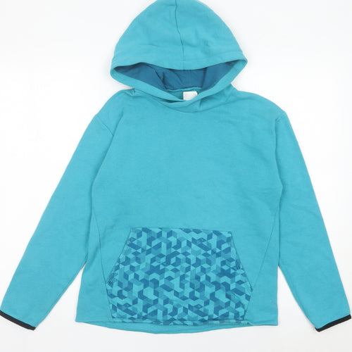 Decathlon Boys Blue Pullover Hoodie 14 Years Geometric Pocket Long Sleeve