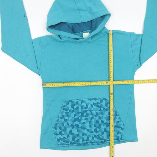 Decathlon Boys Blue Pullover Hoodie 14 Years Geometric Pocket Long Sleeve