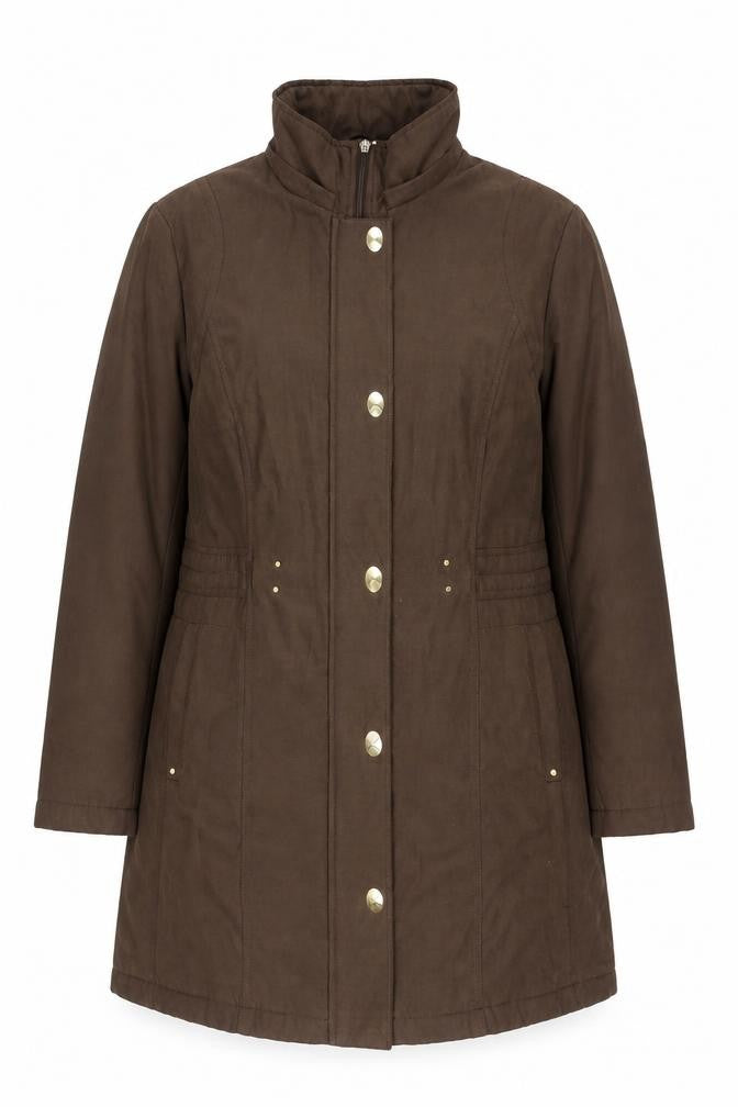 Front view of Anna Rose Women’s Brown Mid-Length Overcoat, size L, Polyester