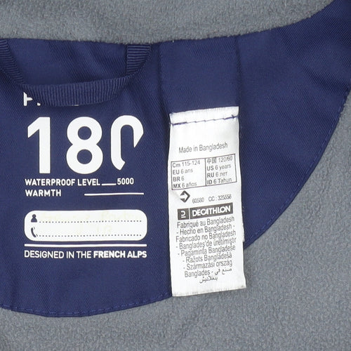 Wedze Boys Grey Ski Jacket 6 Years Hooded Waterproof Insulated Winter Coat