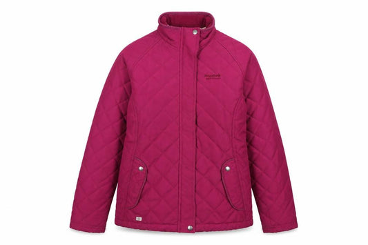 Front view of Regatta women’s pink quilted mid-length jacket, size UK 12