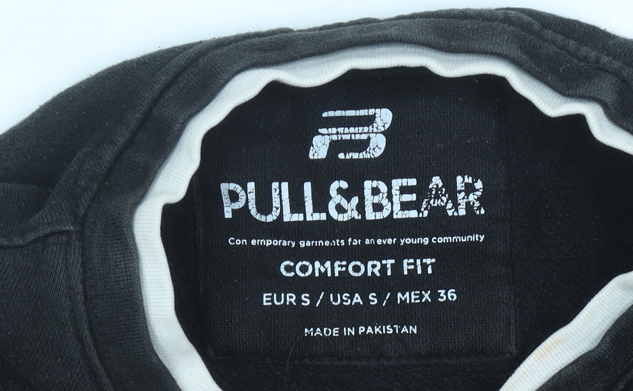 Pull&Bear Mens Black Small Sweatshirt Crew Neck Long Sleeve Pullover