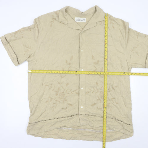 Abercrombie & Fitch Mens Beige 2XL Tall Linen Blend Embroidered Button Shirt