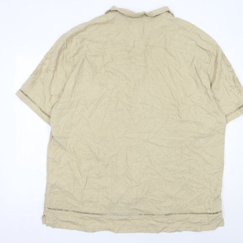 Abercrombie & Fitch Mens Beige 2XL Tall Linen Blend Embroidered Button Shirt