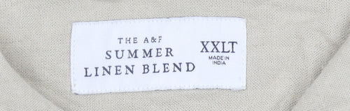 Abercrombie & Fitch Mens Beige 2XL Tall Linen Blend Embroidered Button Shirt