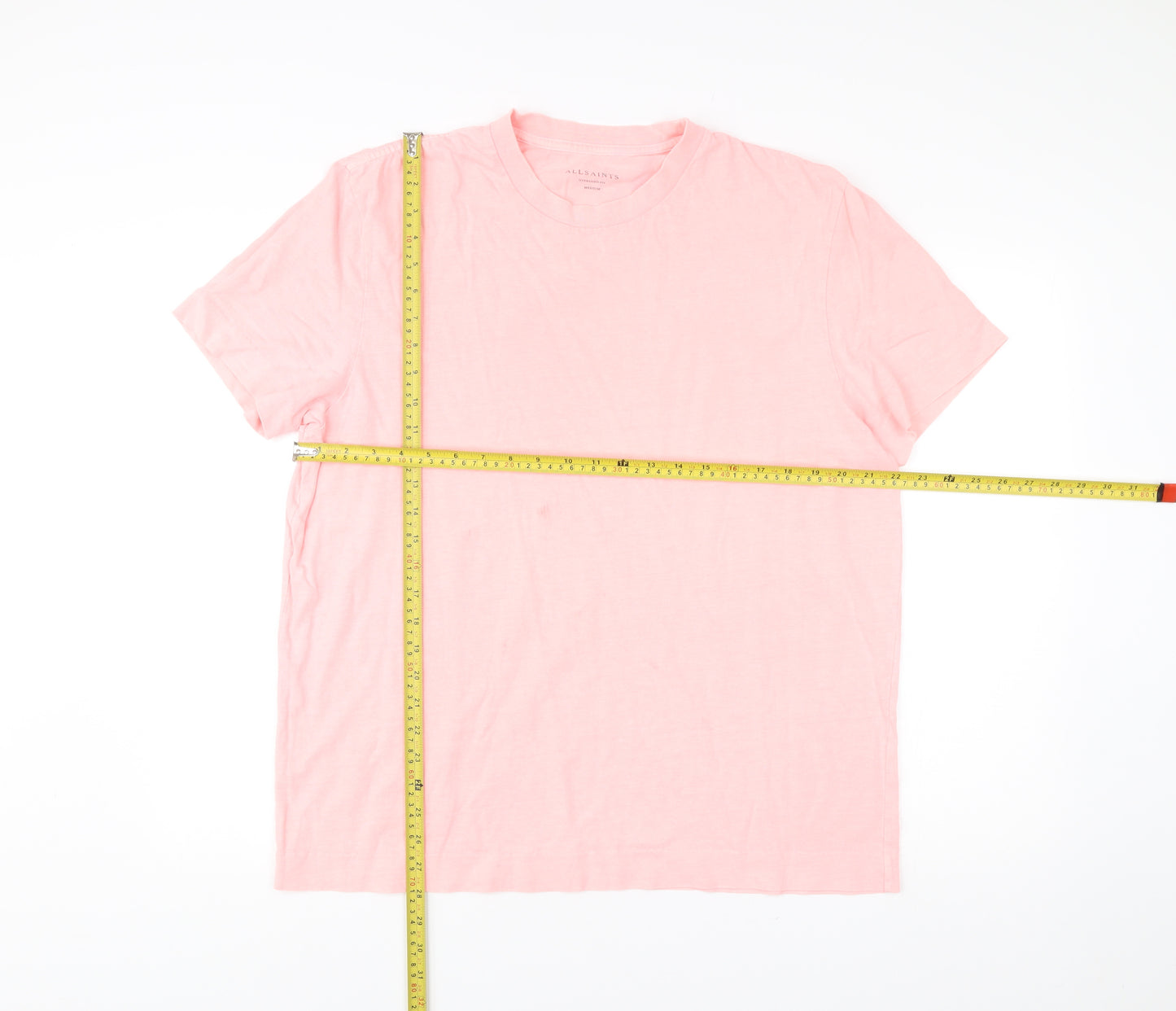 AllSaints Men’s Pink Oversized Fit Crew Neck Cotton T-Shirt Medium