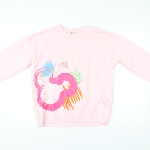 Disney Womens Pink Sweatshirt S Pullover Mickey Mouse Logo Graphic