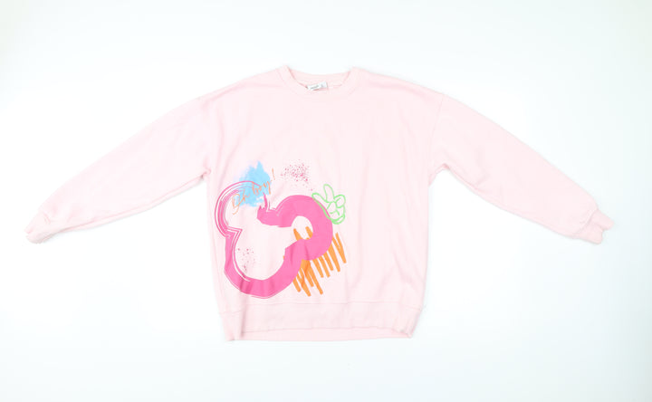 Disney Womens Pink Sweatshirt S Pullover Mickey Mouse Logo Graphic