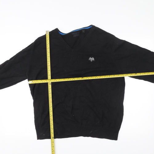 Soviet Black Mens XL V-Neck Cotton Jumper Pullover Black Knitwear