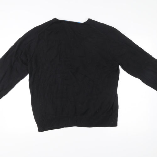 Soviet Black Mens XL V-Neck Cotton Jumper Pullover Black Knitwear