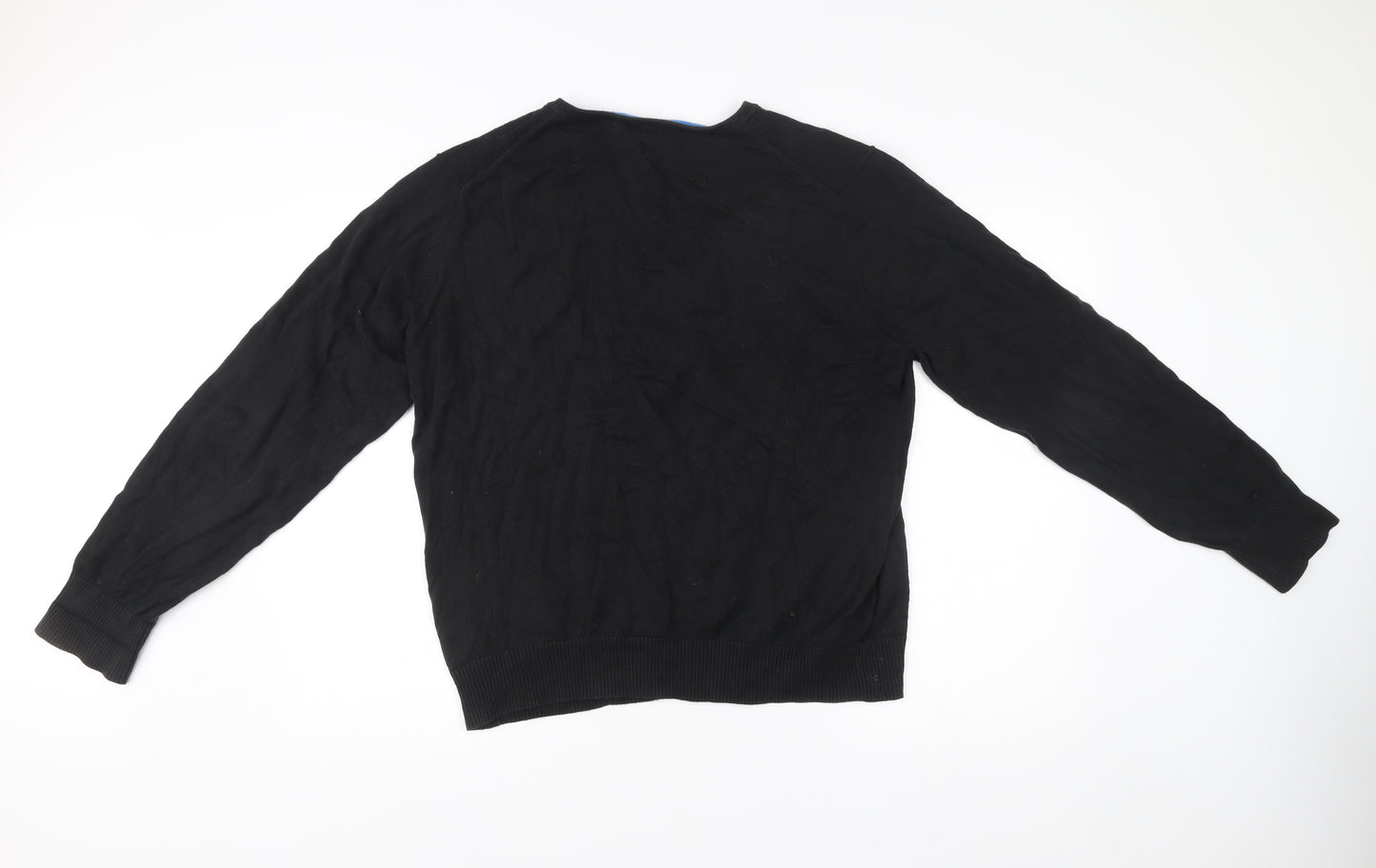 Soviet Black Mens XL V-Neck Cotton Jumper Pullover Black Knitwear